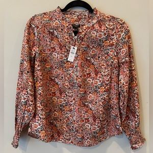 Talbots Petite Long Smocked Sleeve Floral Blouse